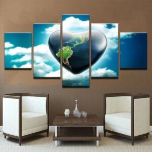 Hearth Shaped Earth - Abstract 5 Panel Canvas Art Wall Decor