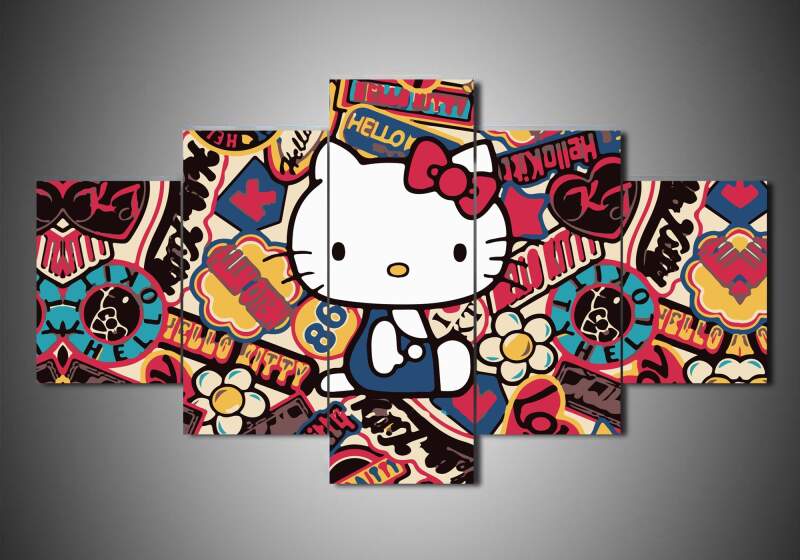 Hello Kitty - Cartoon 5 Panel Canvas Art Wall Decor Hello Kitty - Cartoon 5 Panel Canvas Art Wall Decor