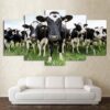 Herd Of Cows Saying Hello Animal - 5 Panel Canvas Art Wall Decor