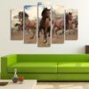 Herd Of Wild Horses Galloping - Animal 5 Panel Canvas Art Wall Decor