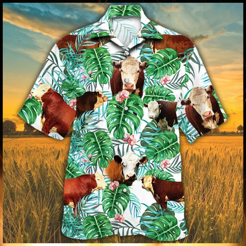 Hereford Cattle Tropical Plant Hawaiian Shirt Hereford Cattle Tropical Plant Hawaiian Shirt