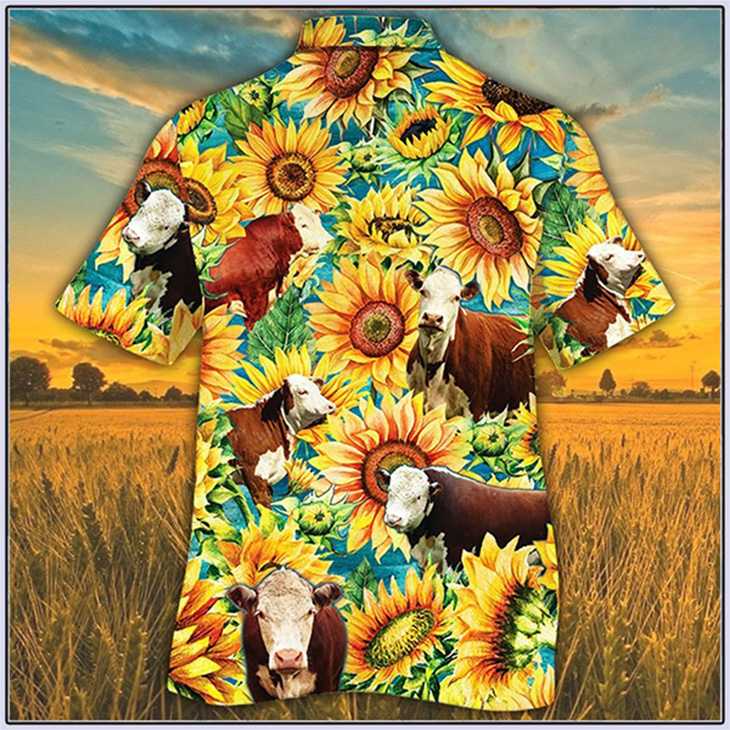 Hereford Sunflower Watercolor Hawaiian Shirt Hereford Sunflower Watercolor Hawaiian Shirt