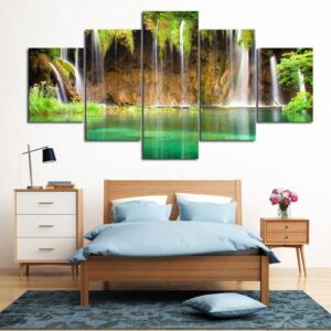 Hidden Waterfall - Nature 5 Panel Canvas Art Wall Decor