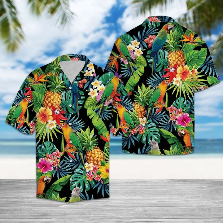 Hiding Parrot Hawaiian Shirt Summer Button Up Hiding Parrot Hawaiian Shirt Summer Button Up