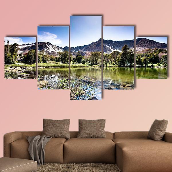 High Mountain Lake 1 - Nature 5 Panel Canvas Art Wall Decor High Mountain Lake 1 - Nature 5 Panel Canvas Art Wall Decor