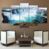 High Mountain Waterfall Landscape 03 - Nature 5 Panel Canvas Art Wall Decor