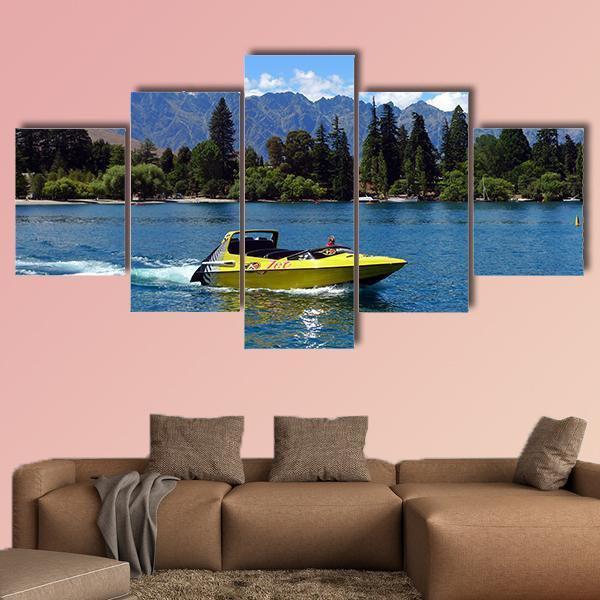 High Speed Jet Boat On The Lake Wakatipu - Nature 5 Panel Canvas Art Wall Decor High Speed Jet Boat On The Lake Wakatipu - Nature 5 Panel Canvas Art Wall Decor