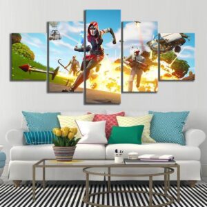 High Stakes The Ace and Wild Card Fortnite Gaming - 5 Panel Canvas Art Wall Decor