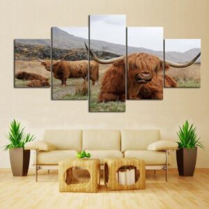 Highland Bull 02 - Animal 5 Panel Canvas Art Wall Decor