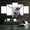Highland Cow - Animal 5 Panel Canvas Art Wall Decor