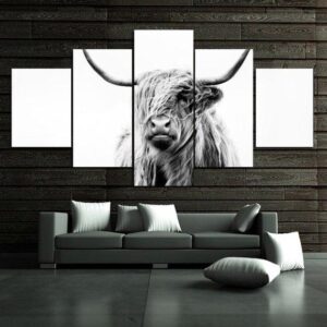 Highland Cow - Animal 5 Panel Canvas Art Wall Decor