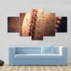 Highly Close-Up Of An Old Baseball - Sport 5 Panel Canvas Art Wall Decor