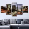 Highway Buildings Night - Nature 5 Panel Canvas Art Wall Decor