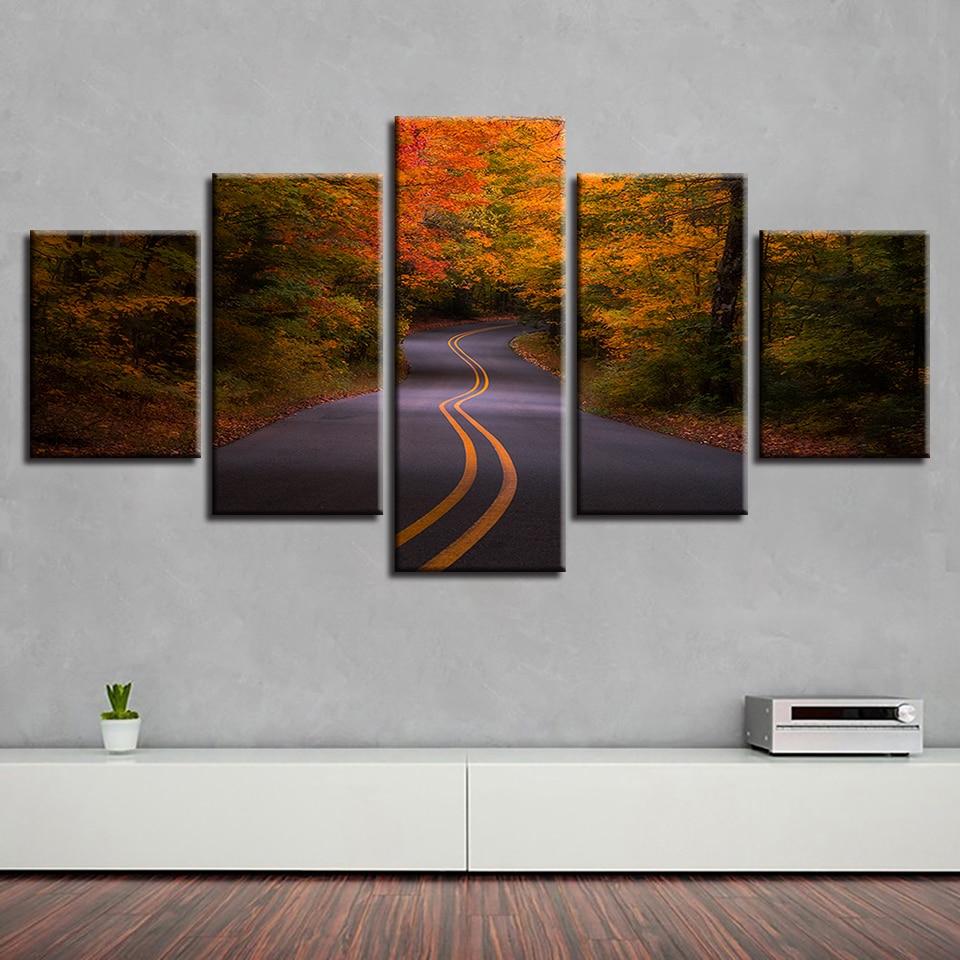 Highway Red Forest - Nature 5 Panel Canvas Art Wall Decor Highway Red Forest - Nature 5 Panel Canvas Art Wall Decor