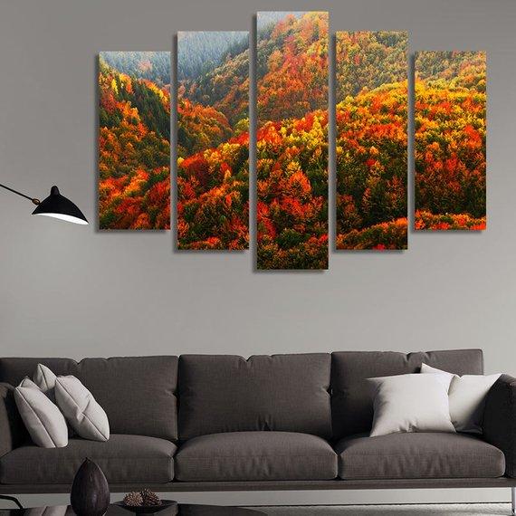 Hill Of Trees In Succession - Nature 5 Panel Canvas Art Wall Decor Hill Of Trees In Succession - Nature 5 Panel Canvas Art Wall Decor