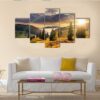 Hillside With Coniferous Forest Mountains - Nature 5 Panel Canvas Art Wall Decor