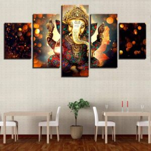 Hindu God Ganesh - Religion 5 Panel Canvas Art Wall Decor