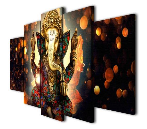 Hindu God Ganesha 15 - Religion 5 Panel Canvas Art Wall Decor Hindu God Ganesha 15 - Religion 5 Panel Canvas Art Wall Decor