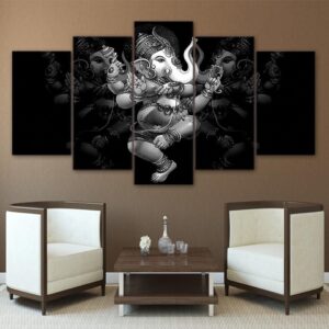 Hindu God Ganesha Elephant 7 - Religion 5 Panel Canvas Art Wall Decor