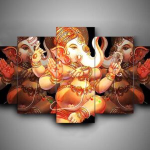 Hinduism - Religion - Ganesha 2 - Religion 5 Panel Canvas Art Wall Decor