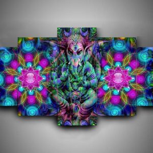 Hinduism - Religion - Ganesha 8 - Religion 5 Panel Canvas Art Wall Decor