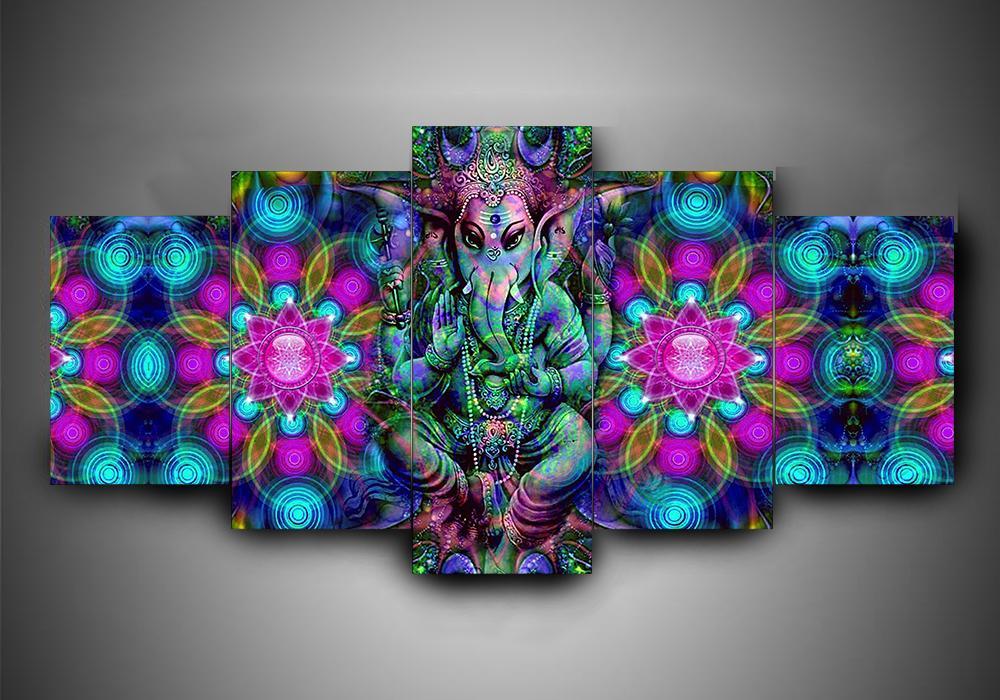 Hinduism - Religion - Ganesha 8 - Religion 5 Panel Canvas Art Wall Decor Hinduism - Religion - Ganesha 8 - Religion 5 Panel Canvas Art Wall Decor