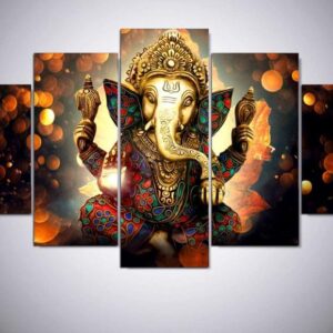 Hinduism - Religion - Ganesha - Religion 5 Panel Canvas Art Wall Decor