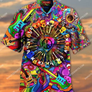 Hippie Guitar Colorful All Over Printed Hawaiian Shirt