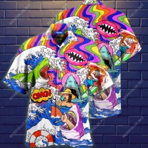 Hippie Shark On Sea All Over Printed Hawaiian Shirt