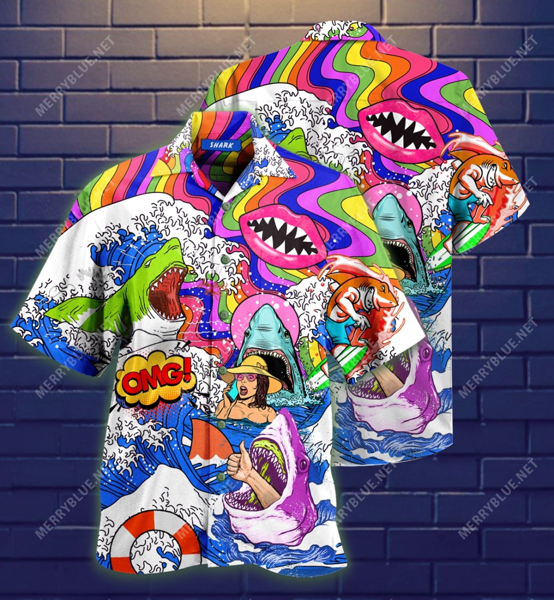 Hippie Shark On Sea All Over Printed Hawaiian Shirt Hippie Shark On Sea All Over Printed Hawaiian Shirt