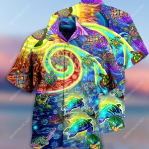 Hippie Turtles Waves All Over Printed Hawaiian Shirt