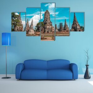 Historic Ruins Of Ancient City Of Thailand With Temples - Nature 5 Panel Canvas Art Wall Decor