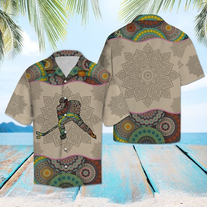 Hockey Mandala Hawaiian Shirt Summer Button Up Hockey Mandala Hawaiian Shirt Summer Button Up