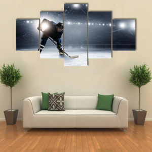 Hockey Player In Lights At Ice Rink - Sport 5 Panel Canvas Art Wall Decor