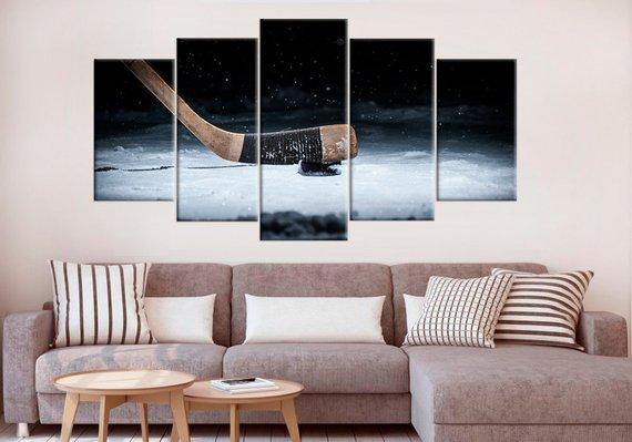 Hockey Stick Puck Winter - Sport 5 Panel Canvas Art Wall Decor Hockey Stick Puck Winter - Sport 5 Panel Canvas Art Wall Decor