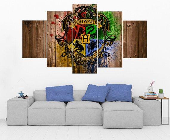 Hogwarts Crest - Abstract Harry Potter - Movie 5 Panel Canvas Art Wall Decor Hogwarts Crest - Abstract Harry Potter - Movie 5 Panel Canvas Art Wall Decor