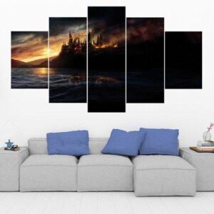 Hogwarts In Flames - Harry Potter - Movie 5 Panel Canvas Art Wall Decor