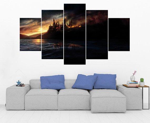 Hogwarts In Flames - Harry Potter - Movie 5 Panel Canvas Art Wall Decor Hogwarts In Flames - Harry Potter - Movie 5 Panel Canvas Art Wall Decor