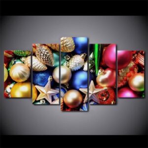 Holiday Christmas Ornaments Ball Xmas Tree - Nature 5 Panel Canvas Art Wall Decor