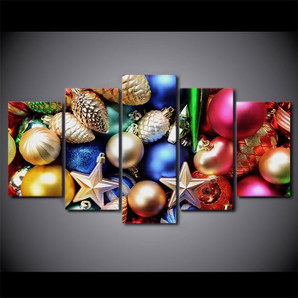 Holiday Christmas Ornaments Ball Xmas Tree - Nature 5 Panel Canvas Art Wall Decor Holiday Christmas Ornaments Ball Xmas Tree - Nature 5 Panel Canvas Art Wall Decor