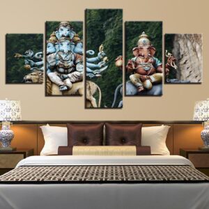 Home Ative India Elephant Head God Ganesha On - Religion 5 Panel Canvas Art Wall Decor