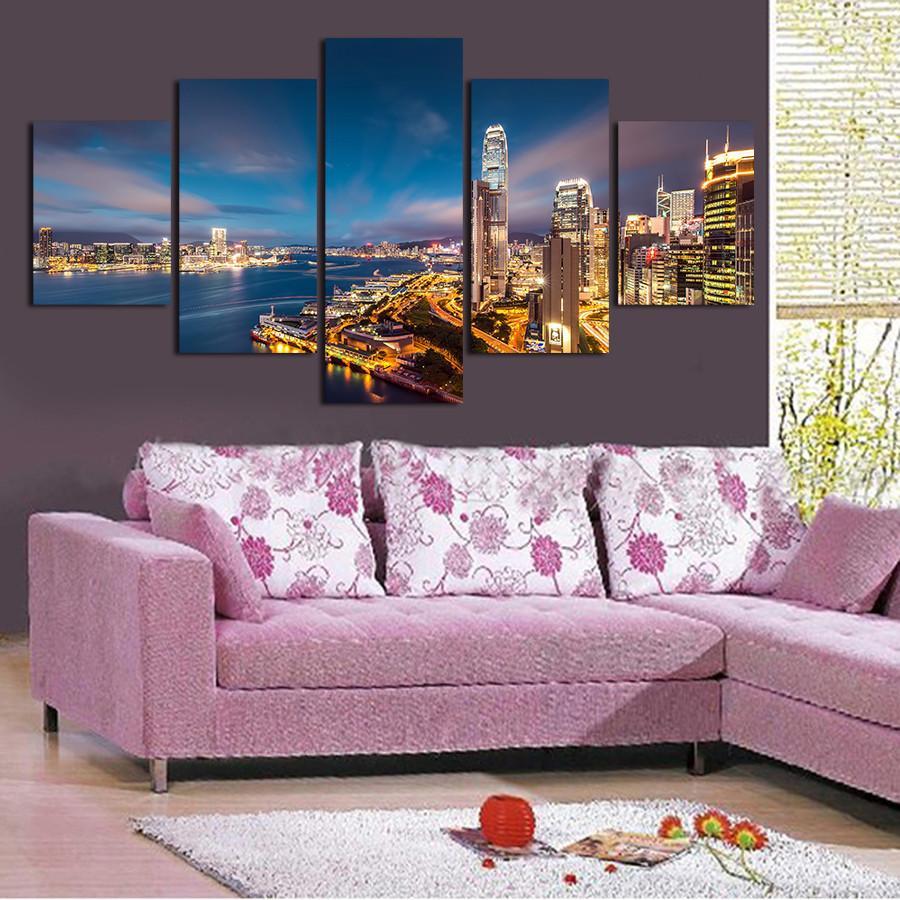Hong Kong Night Scenery - Nature 5 Panel Canvas Art Wall Decor Hong Kong Night Scenery - Nature 5 Panel Canvas Art Wall Decor