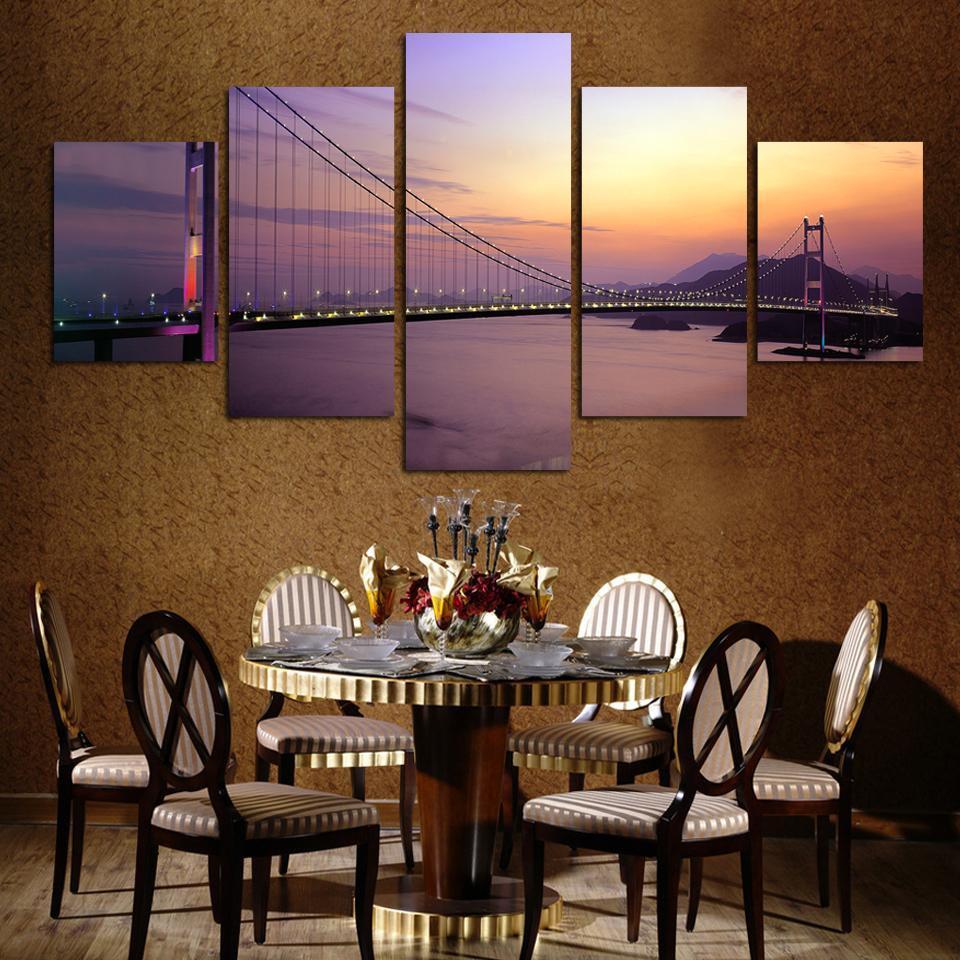 Hong Kong Sunset Skyline - Nature 5 Panel Canvas Art Wall Decor Hong Kong Sunset Skyline - Nature 5 Panel Canvas Art Wall Decor