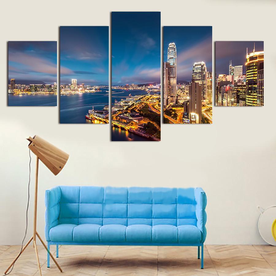 Hong Kong Victory Harbour Skyline - Nature 5 Panel Canvas Art Wall Decor Hong Kong Victory Harbour Skyline - Nature 5 Panel Canvas Art Wall Decor