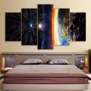 Horizon Planets Space Aircraft - Space Universe 5 Panel Canvas Art Wall Decor
