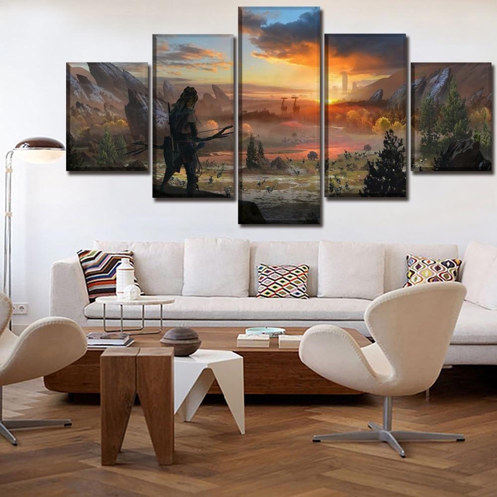 Horizon Zero Dawn The War While Sunset Gaming - 5 Panel Canvas Art Wall Decor Horizon Zero Dawn The War While Sunset Gaming - 5 Panel Canvas Art Wall Decor