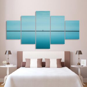 Horizon in sea people silhouette - Nature 5 Panel Canvas Art Wall Decor