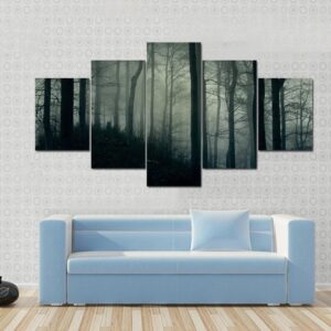 Horror Foggy Jungle - Nature 5 Panel Canvas Art Wall Decor