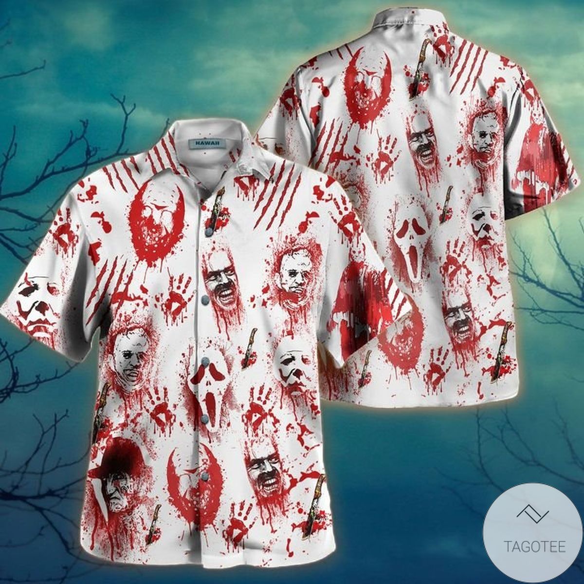 Horror Movie Characters Bloody Hawaiian Shirt Horror Movie Characters Bloody Hawaiian Shirt