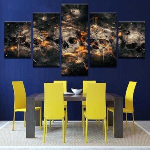 Horror Skull Gothic Skulls - Abstract 5 Panel Canvas Art Wall Decor